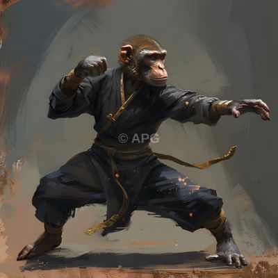 Affe in Kampfkunst-Uniform (Digitale Kunst)